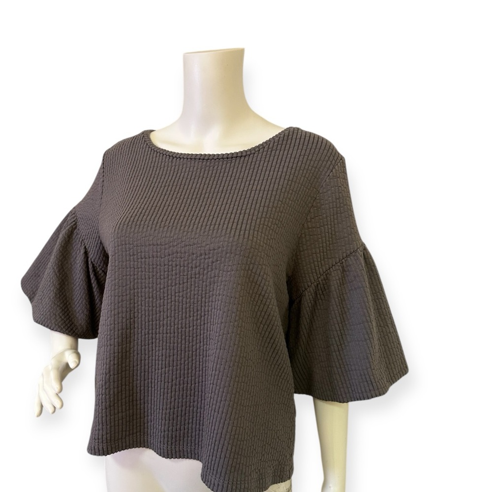 Women's Gray Textured Madison Balloon Sleeve Blouse